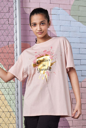 Slogan Foil Print T-shirt-mxkids-girlseighttosixteenyrs-clothing-tops-tshirts-2