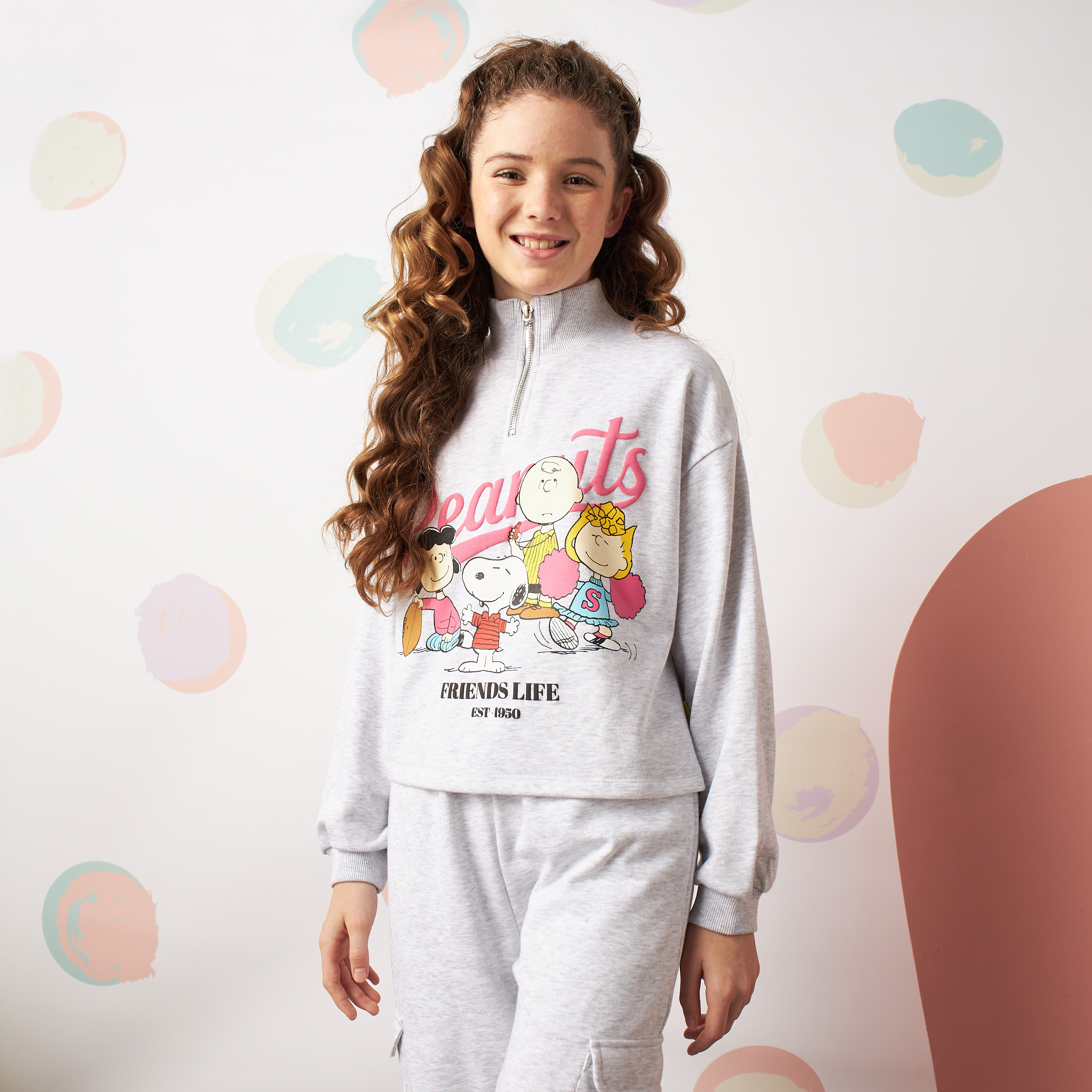 Peanuts Print High Neck Sweatshirt