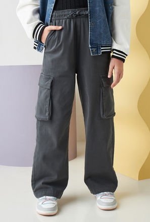 Plain Wide Leg Cotton Cargo Pants-mxkids-girlseighttosixteenyrs-clothing-bottoms-jeans-2