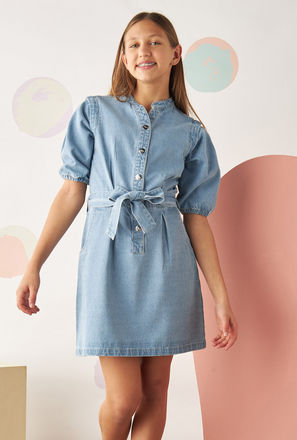 Denim Shift Dress with Belt Tie-Up-mxkids-girlseighttosixteenyrs-clothing-dresses-casualdresses-3