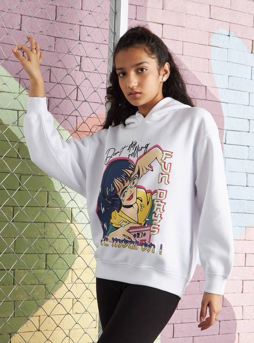 Shop Graphic Print Hooded Oversized Sweatshirt Online