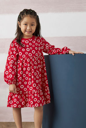 Cotton All-Over Floral Print Knee Length A-line Dress-mxkids-girlstwotoeightyrs-clothing-dresses-casualdresses-2