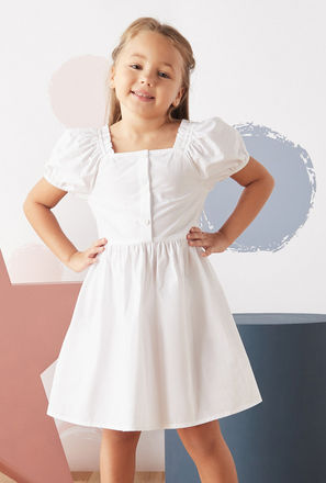 Plain A-line Dress with Square Neck-mxkids-girlstwotoeightyrs-clothing-dresses-casualdresses-2