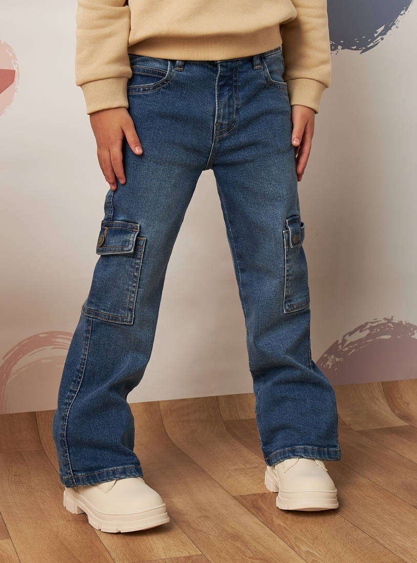 Plain Wide Leg Cargo Jeans-Jeans-image-0