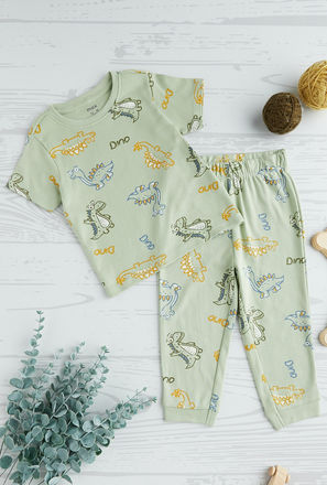 Dinosaur Print Pyjama Set-mxkids-babyboyzerototwoyrs-clothing-nightwear-sets-0