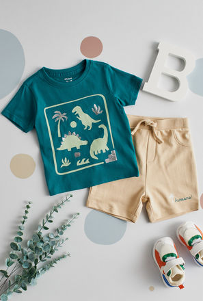 Dinosaur Print Cotton T-shirt and Shorts Set-mxkids-babyboyzerototwoyrs-clothing-sets-3
