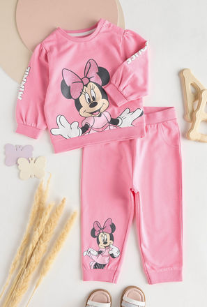 Minnie Mouse Glitter Print Sweatshirt and Joggers Set-mxkids-babygirlzerototwoyrs-clothing-character-setsandoutfits-1