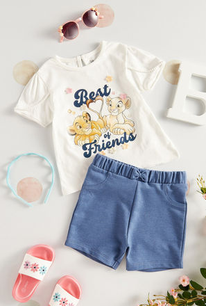 Lion King Print Cotton T-shirt and Shorts Set-mxkids-babygirlzerototwoyrs-clothing-character-setsandoutfits-3