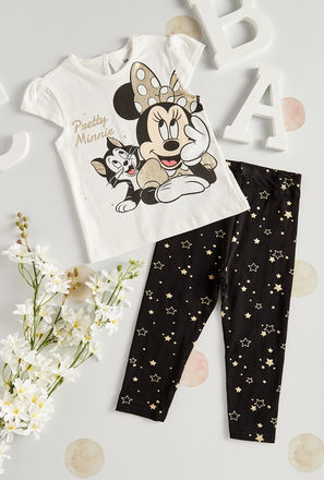 Minnie Mouse Print Cotton T-shirt and Leggings Set-mxkids-babygirlzerototwoyrs-clothing-character-setsandoutfits-0