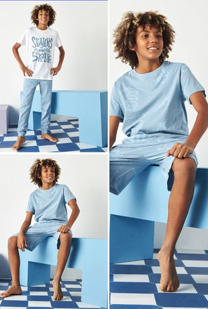 All-Over Print 4-Piece T-shirt and Pyjama with Shorts-mxkids-boyseighttosixteenyrs-clothing-nightwear-sets-1
