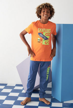 Graphic Print Cotton T-shirt and Pyjama Set-mxkids-boyseighttosixteenyrs-clothing-nightwear-sets-2