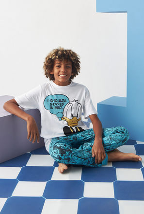 Donald Duck Print Cotton T-shirt and Pyjama Set-mxkids-boyseighttosixteenyrs-clothing-nightwear-sets-0