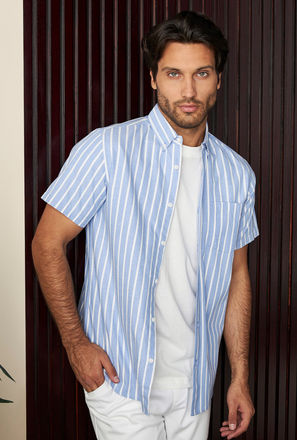 Striped Regular Fit Better Cotton Oxford Shirt with Short Sleeves-mxmen-clothing-tops-shirts-1