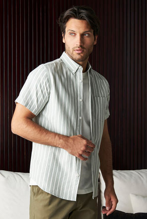 Striped Regular Fit Better Cotton Oxford Shirt with Short Sleeves-mxmen-clothing-tops-shirts-0