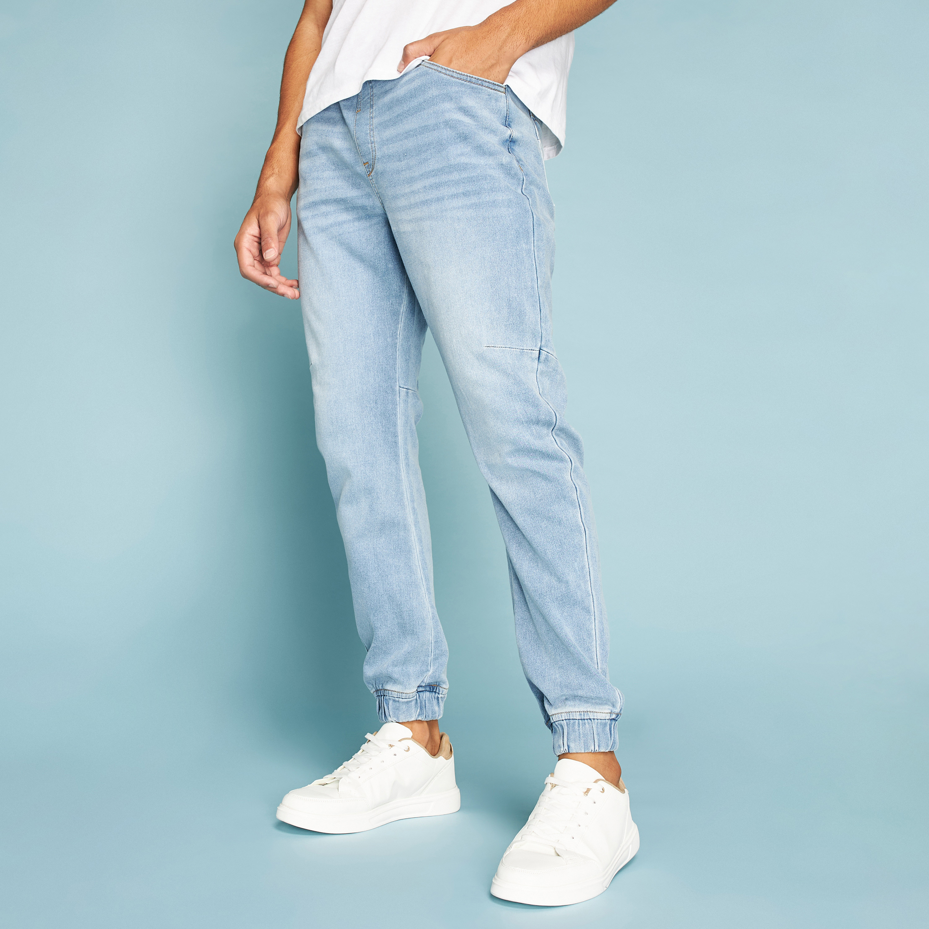 Shop Slim Fit Denim Joggers Online Max Saudi