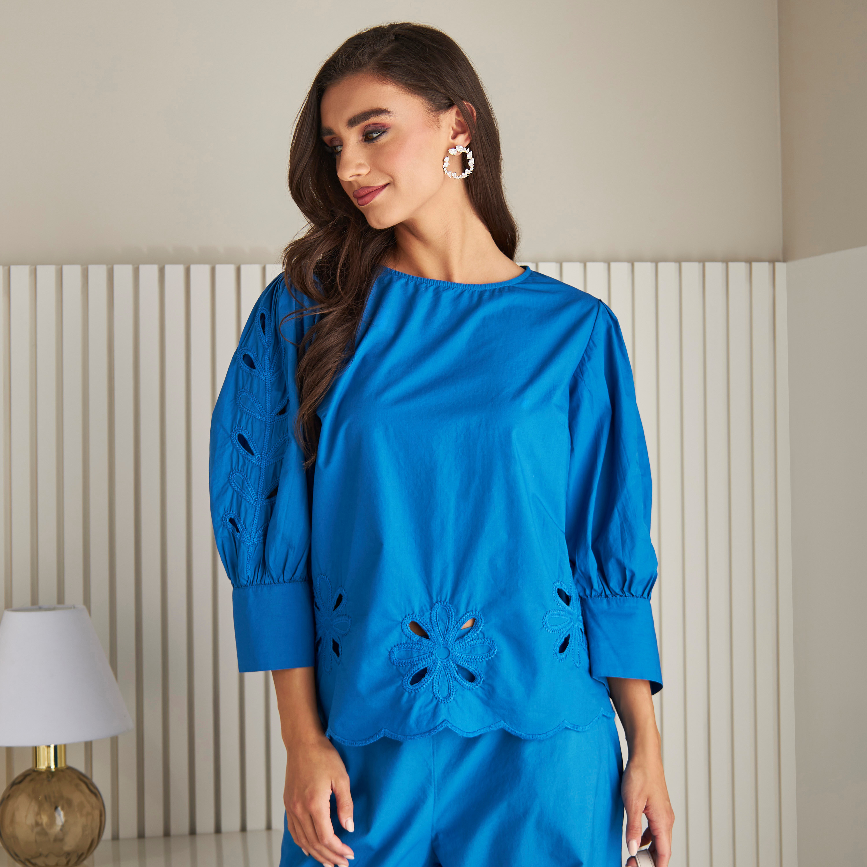 Shop Cutwork Embroidered Scalloped Hem Top Online | Max UAE