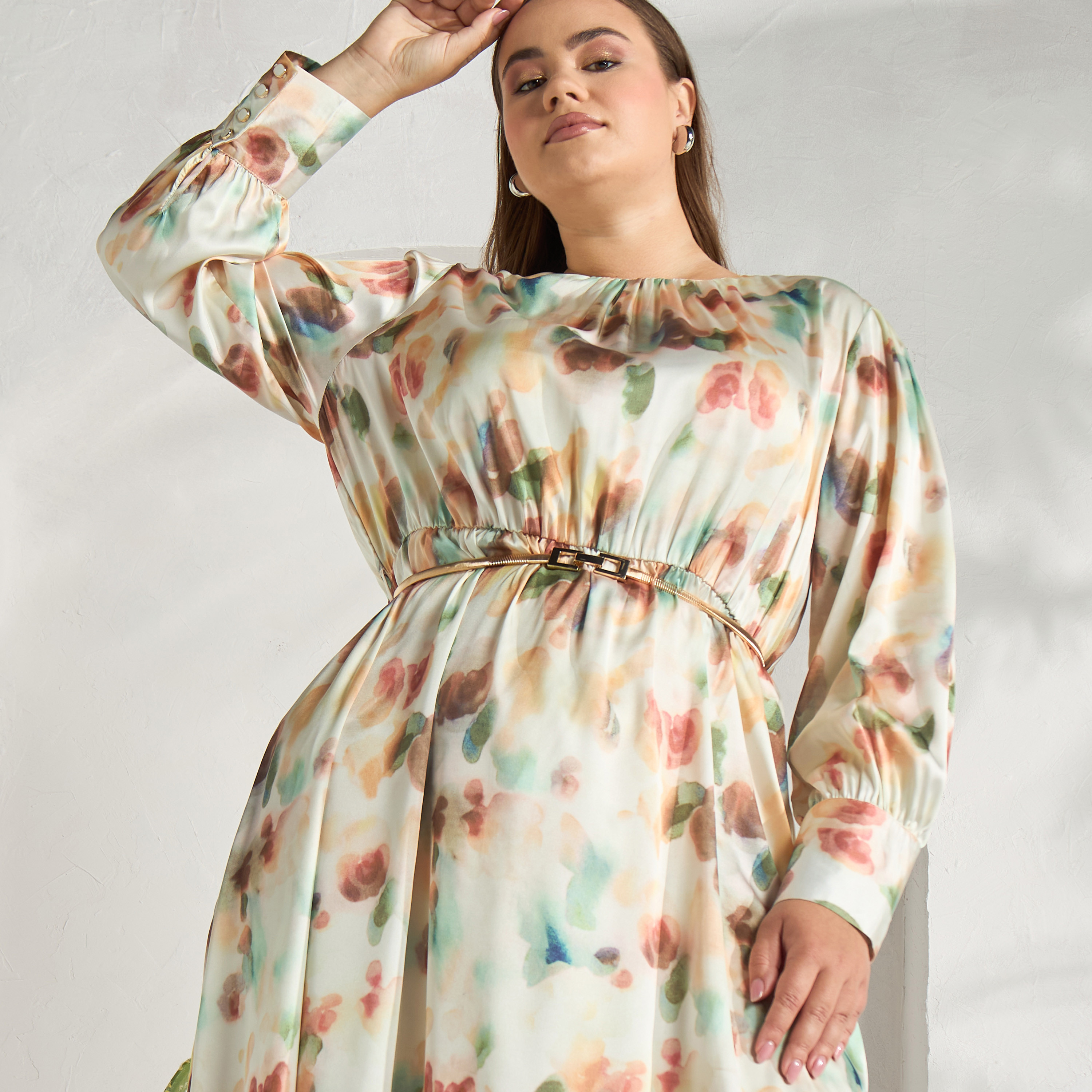 Shop All Over Print Maxi Dress with Belt Online Max Bahrain