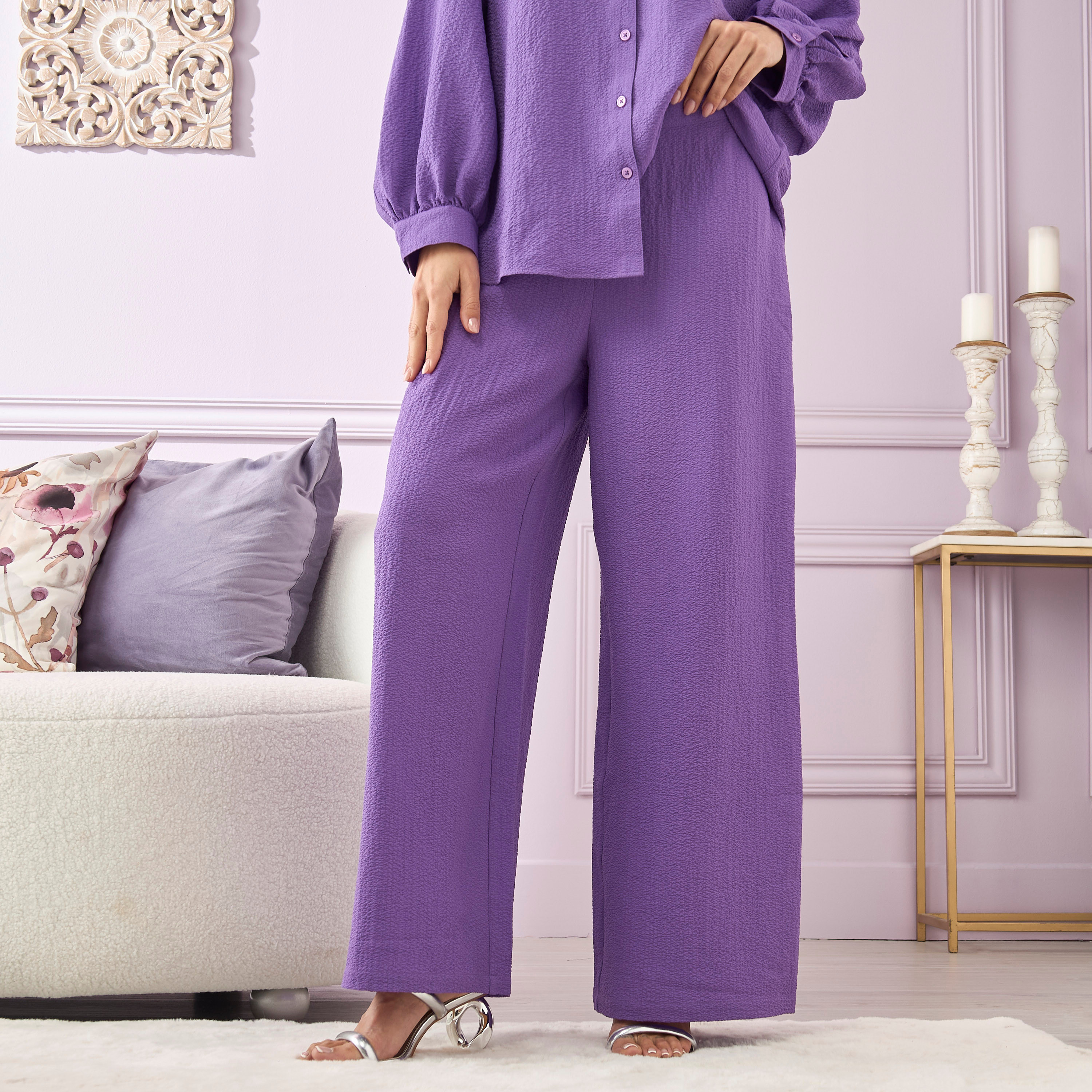 Shop Mid-Rise Textured Wide Leg Pants Online | Max UAE