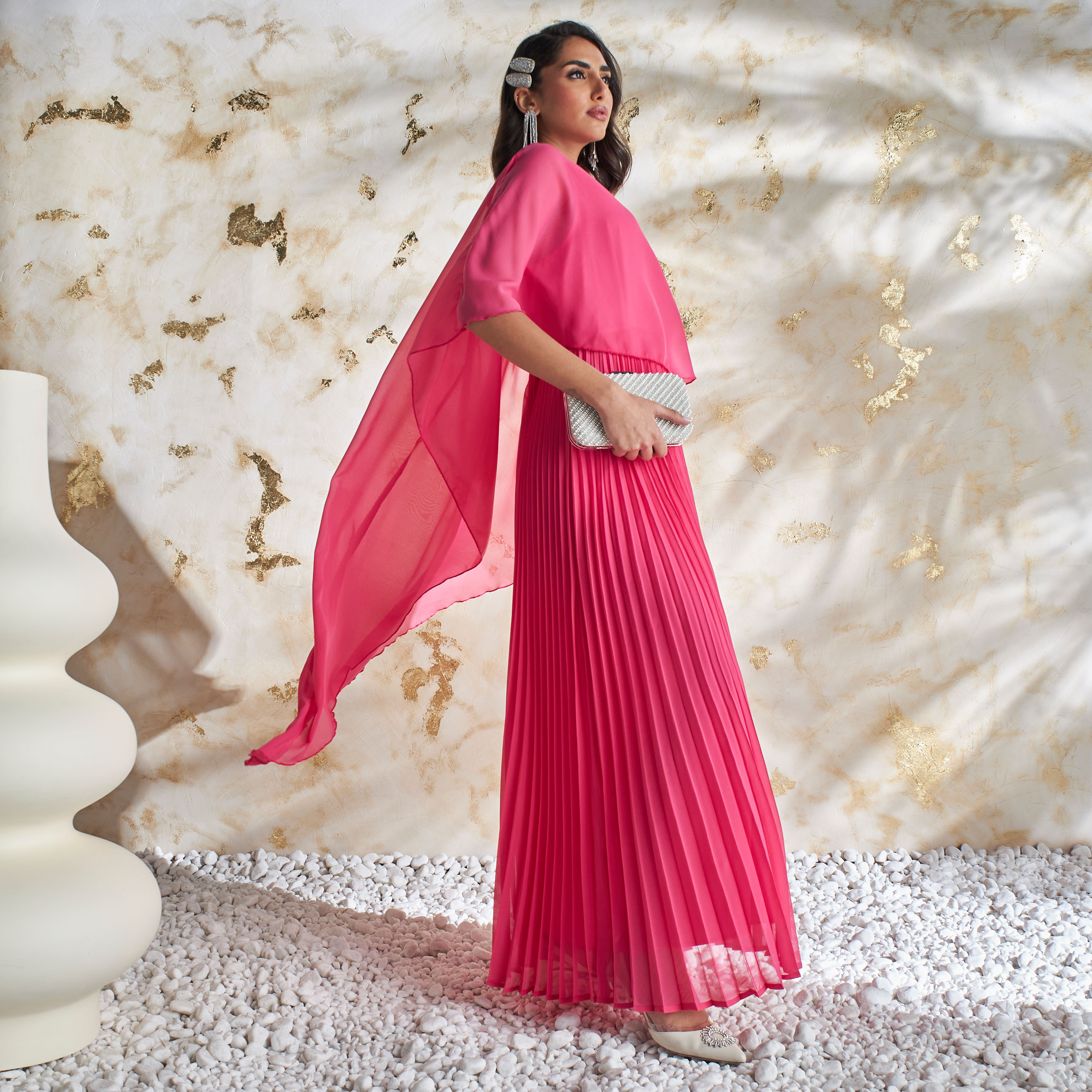 Shop Maxi Dress with Cape Detail Online Max Bahrain