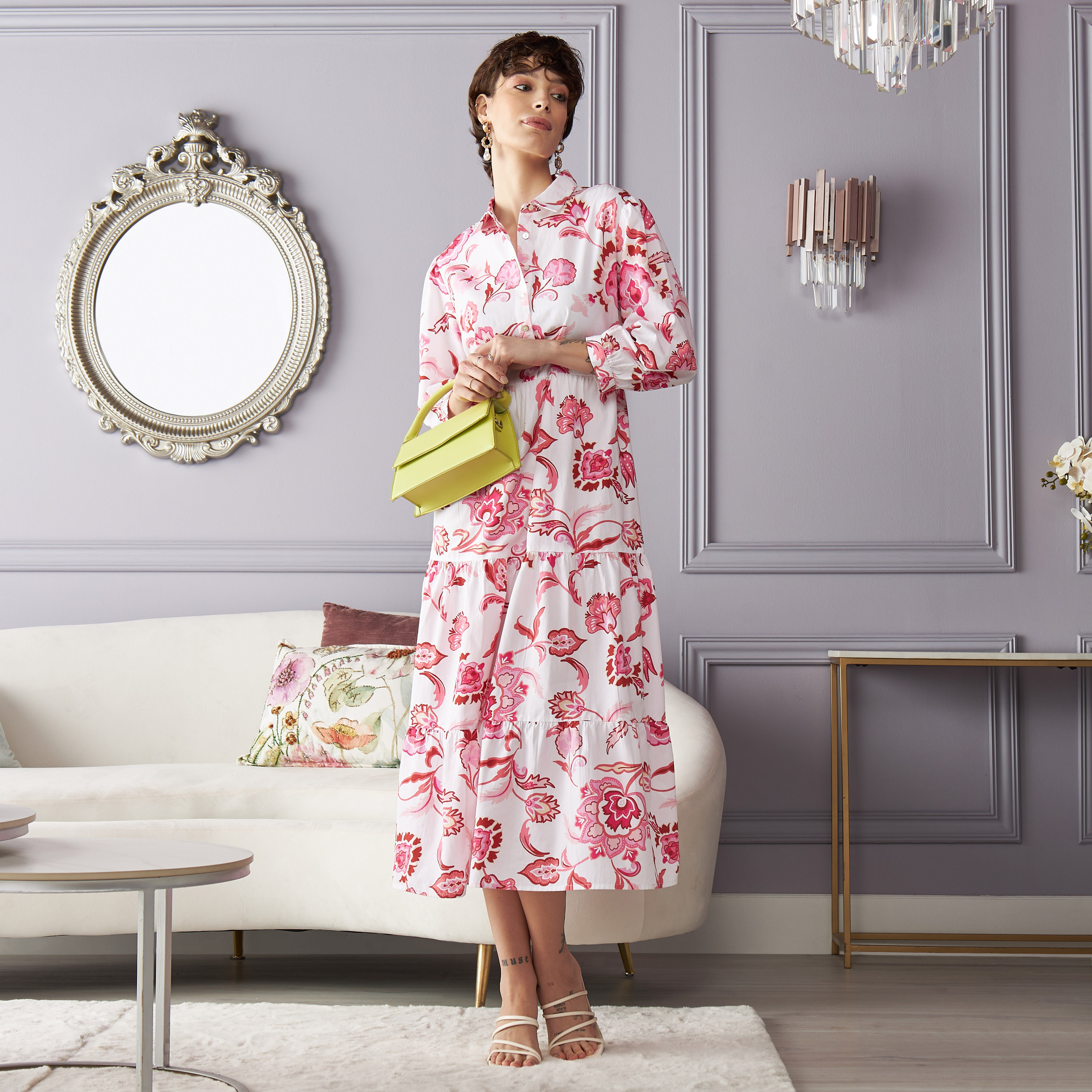 激安‼️未使用タグ付‼️ Tiered Floral Pleated Dress Shop All-Over Floral Print Maxi Tiered Dress Online | Max Egypt