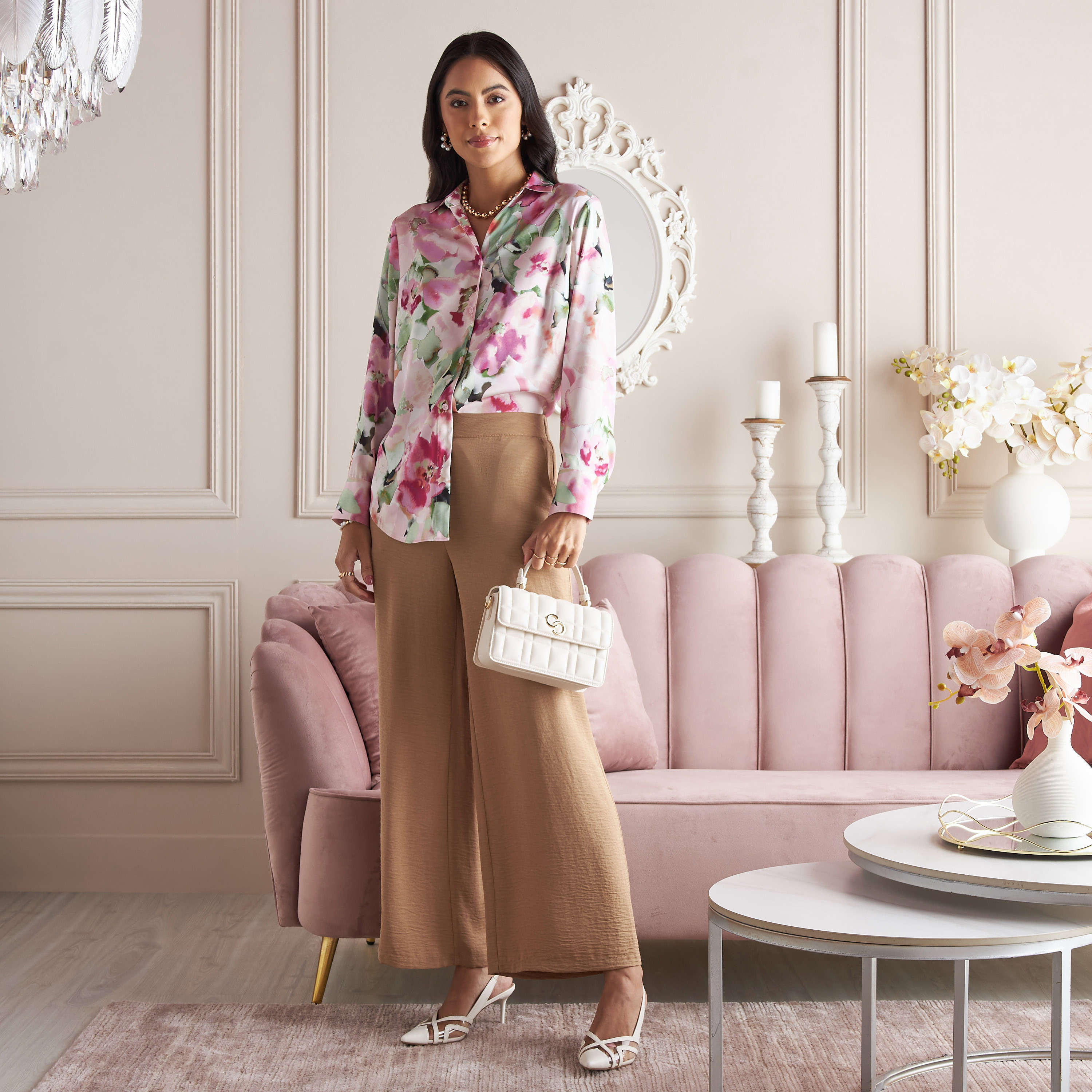 Shop Oversized All-Over Floral Print Satin Shirt Online | Max Egypt