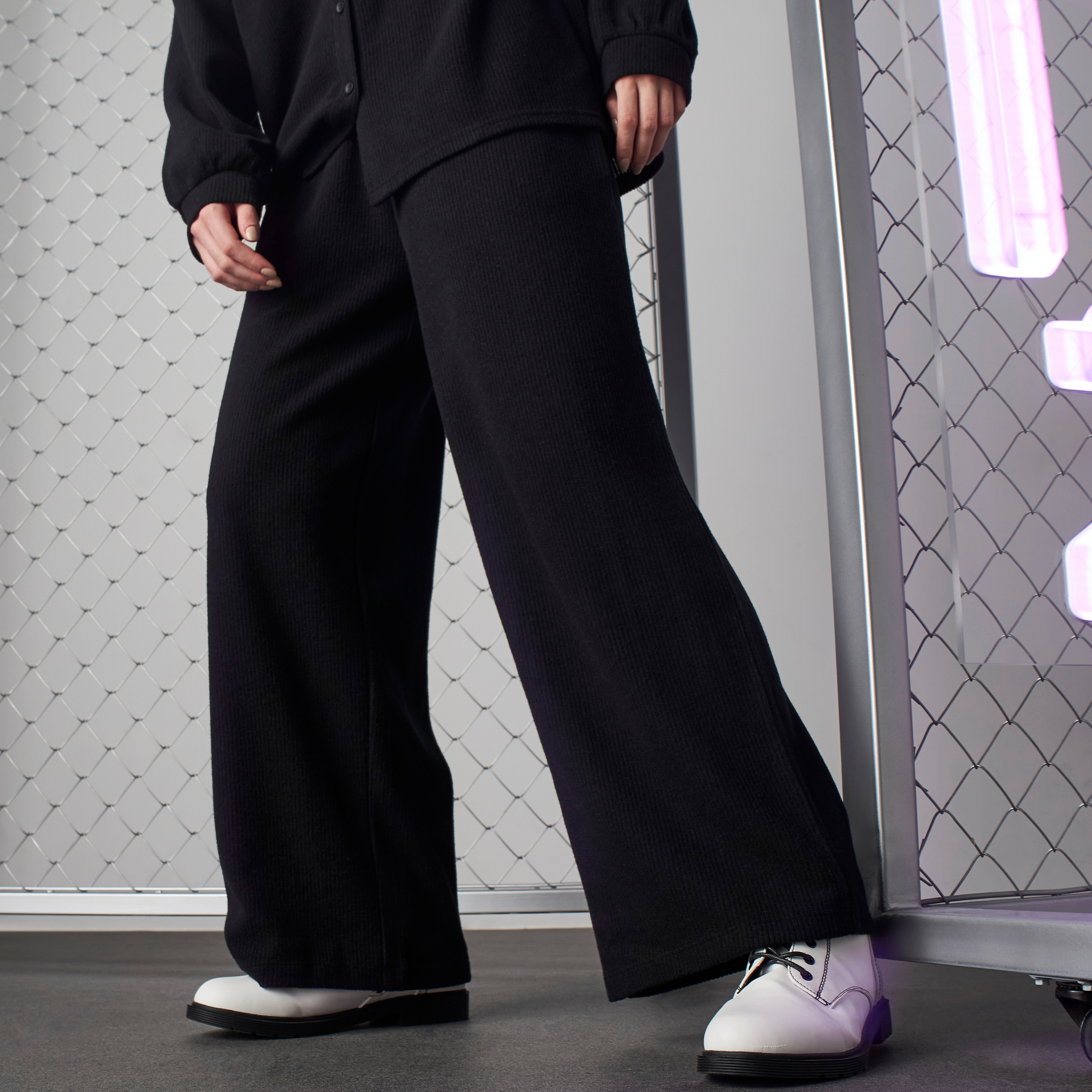 Shop Ribbed Wide Leg Pants Online | Max Qatar