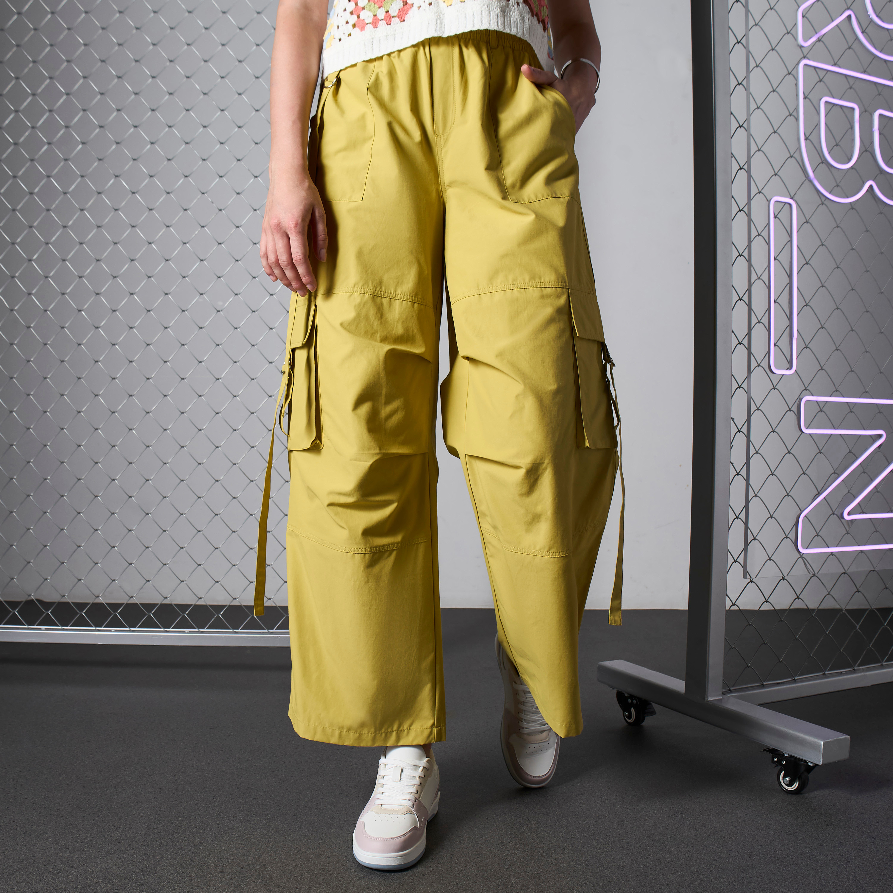 Shop Plain Wide Leg Cargo Pants Online | Max Qatar