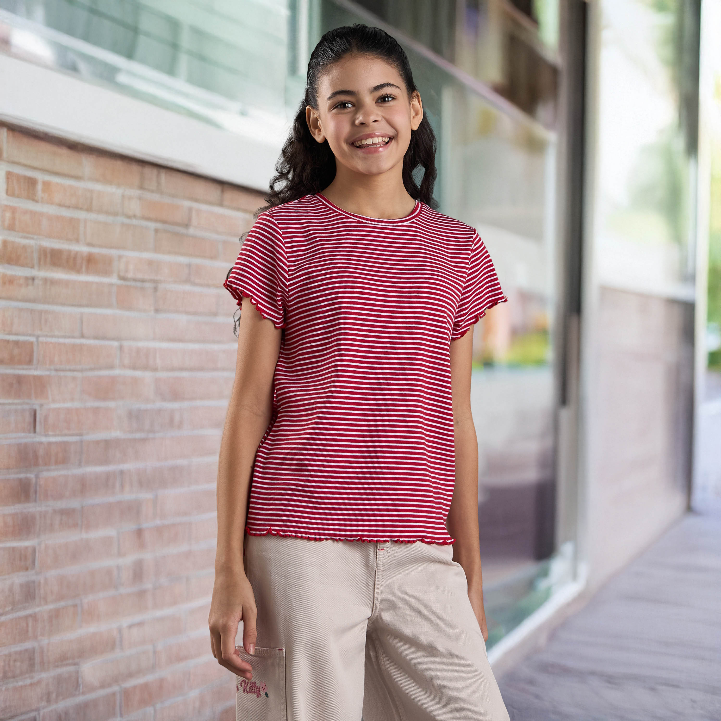 Shop Striped T-shirt with Scalloped Hem Online | Max Oman