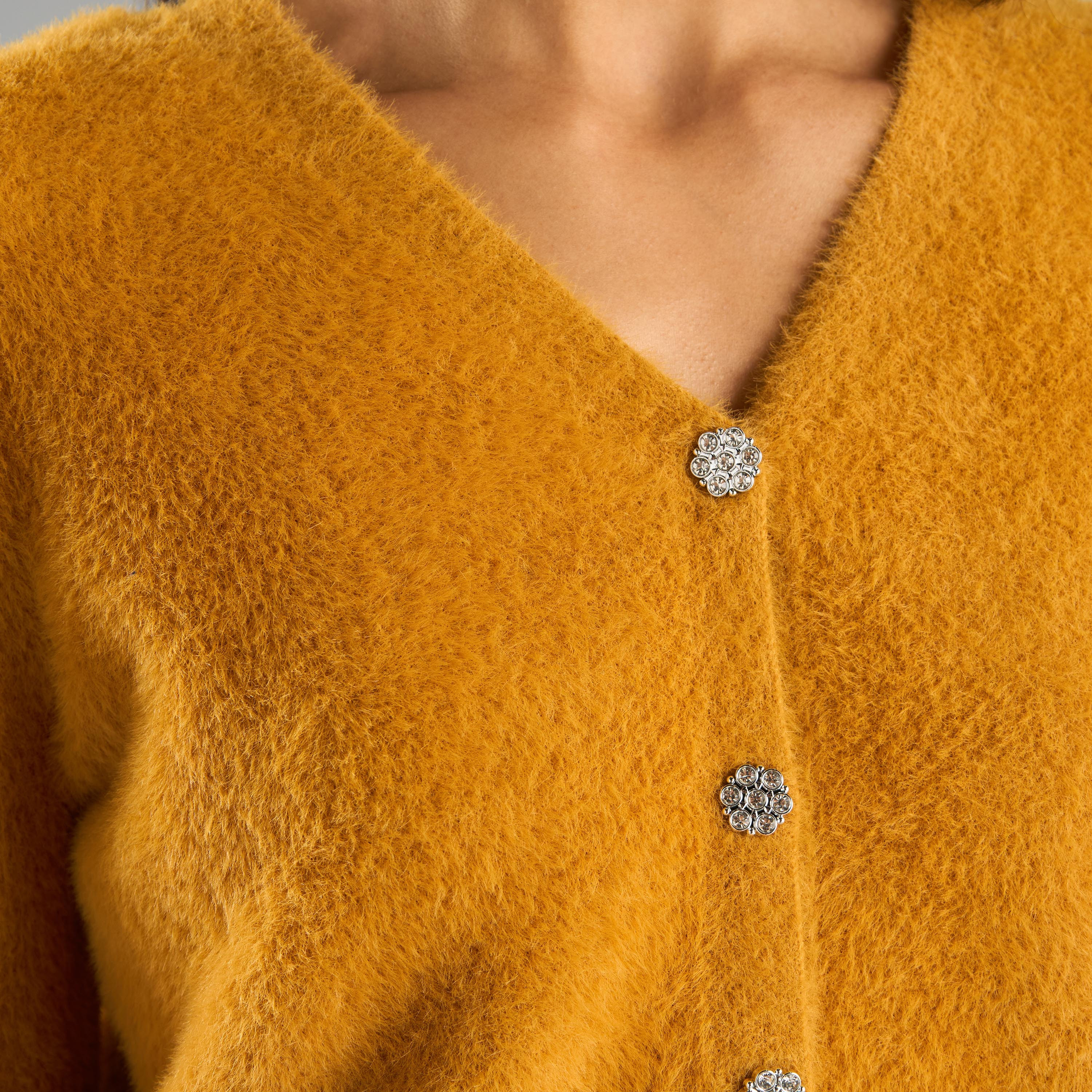 Shop Textured Button Front Cardigan with Long Sleeves Online Max - Main Image