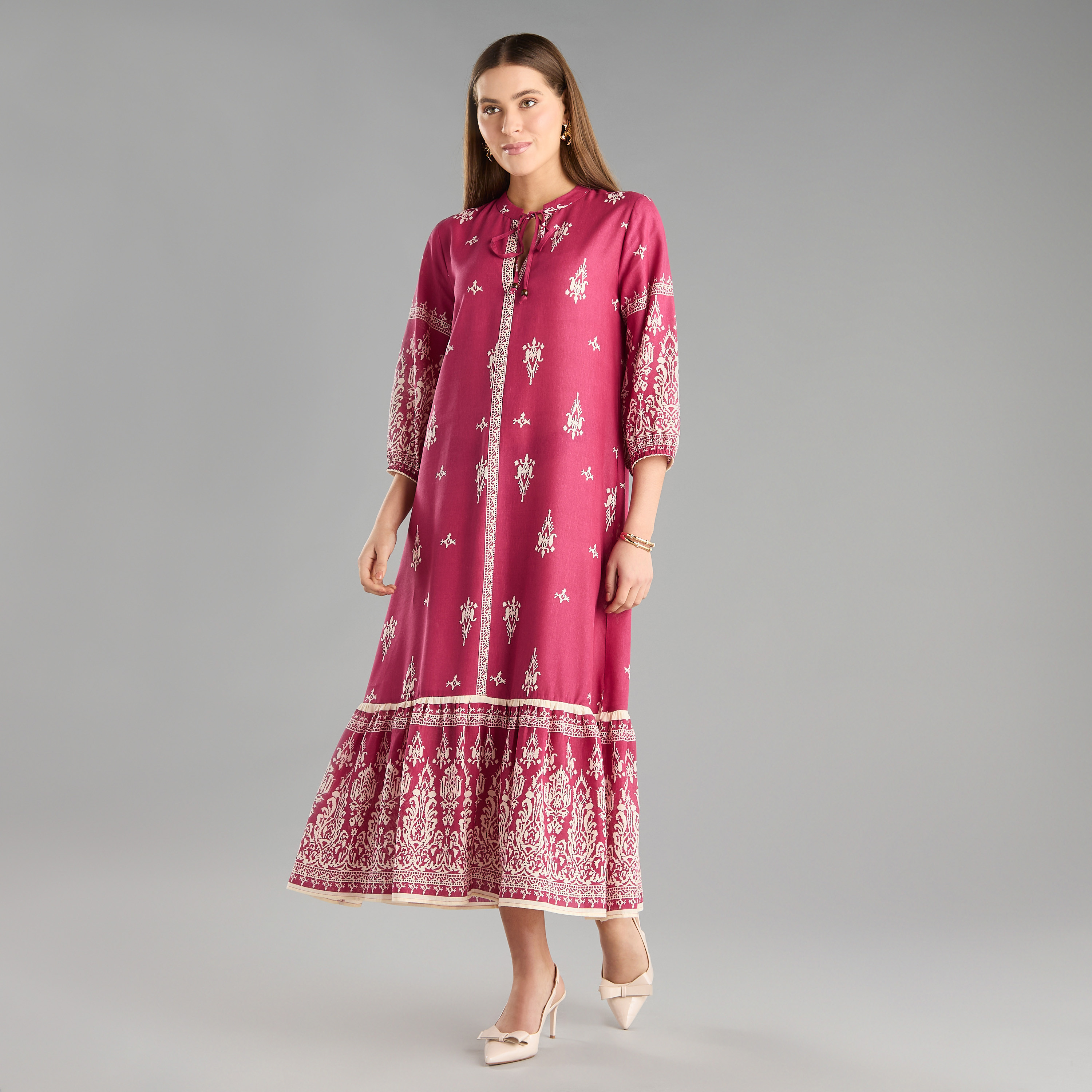 Shop Printed Dress with Tie-Up Neck Online | Max Egypt