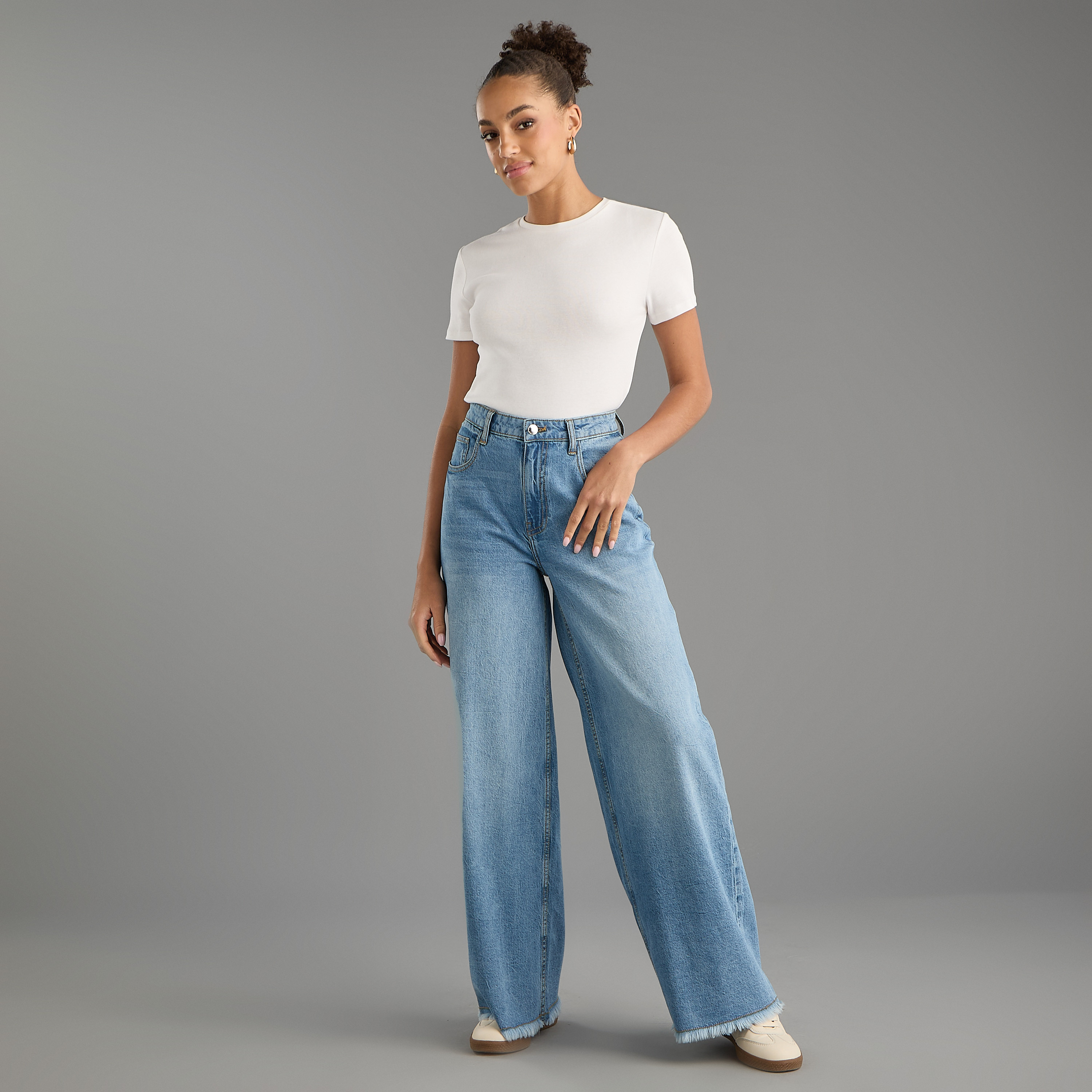 Raucohouse】Bliss cat washed wide denim pants Raucohouse