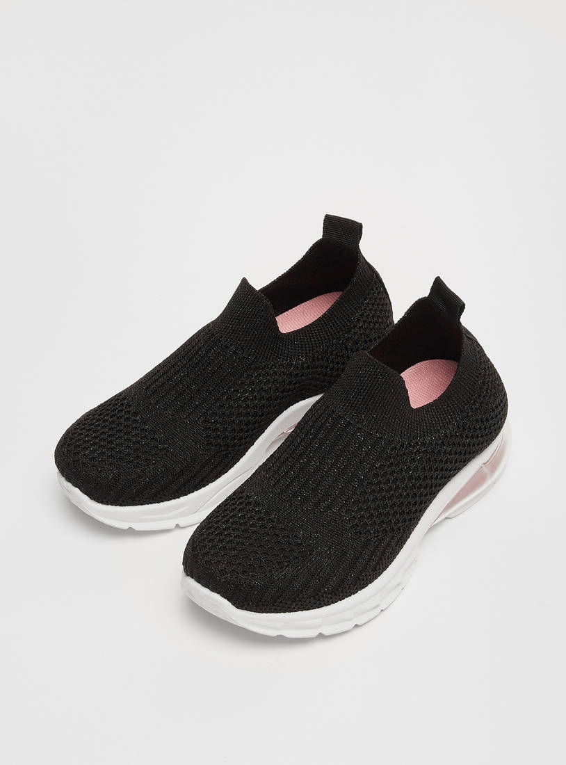Textured Slip-On Sneakers with Pull Up Tab-Sports Shoes-image-1