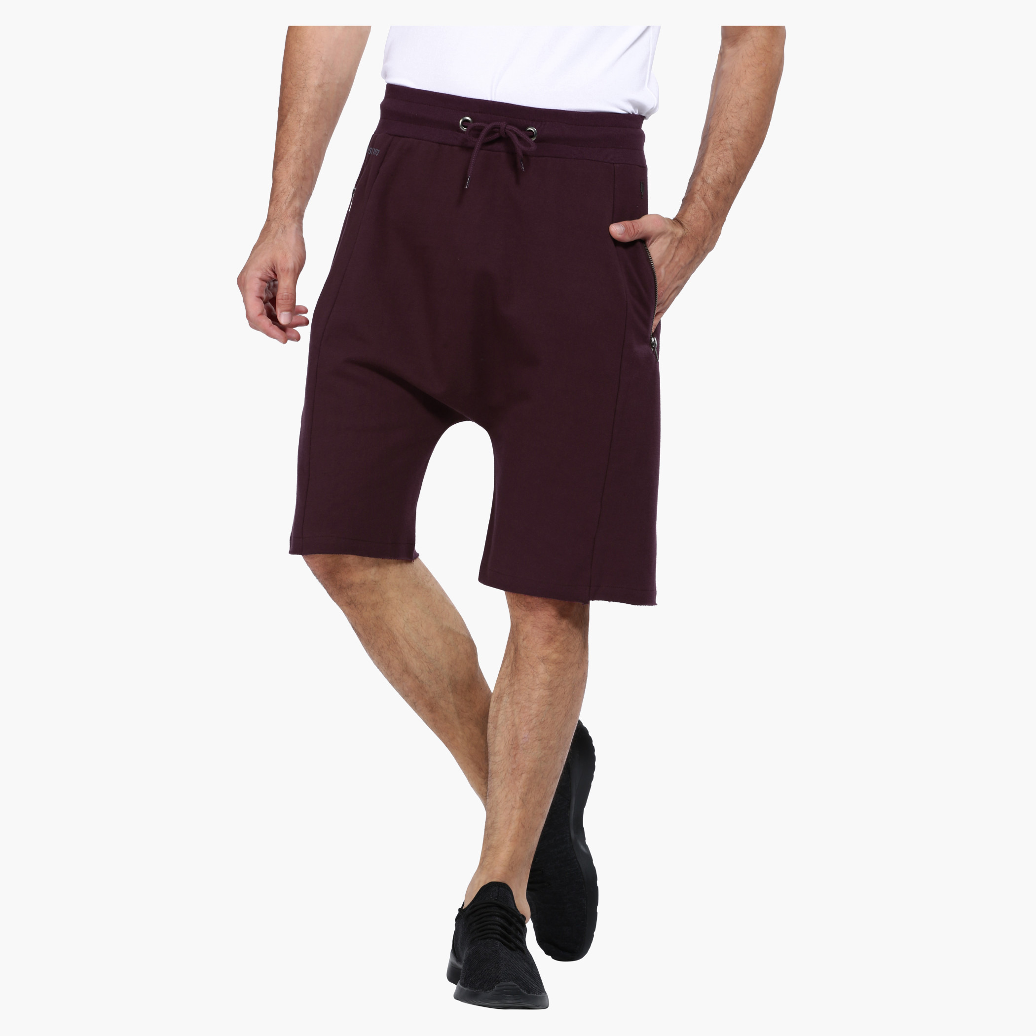 Shop Drop Crotch Shorts in Slim Fit with Raw Hem Online Max UAE