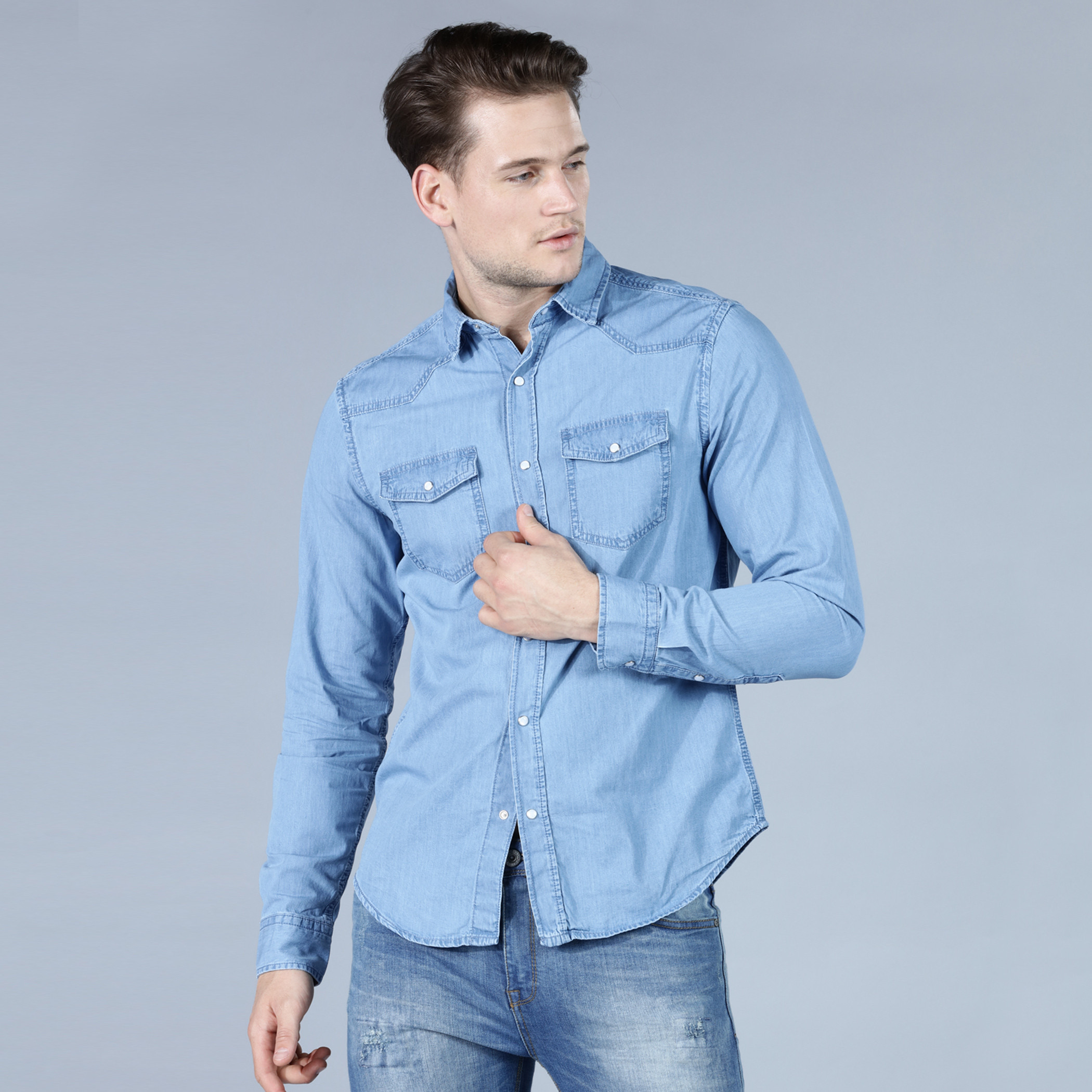 Denim shirt outlet long