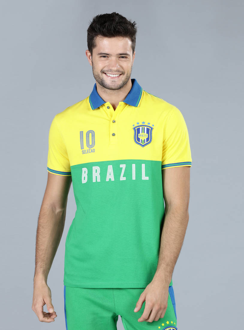 Shop Football Special Brazil Printed T-Shirt with Polo Neck Online