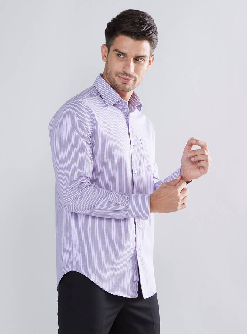 Shop Striped Formal Shirt with Long Sleeves and Chest Pocket