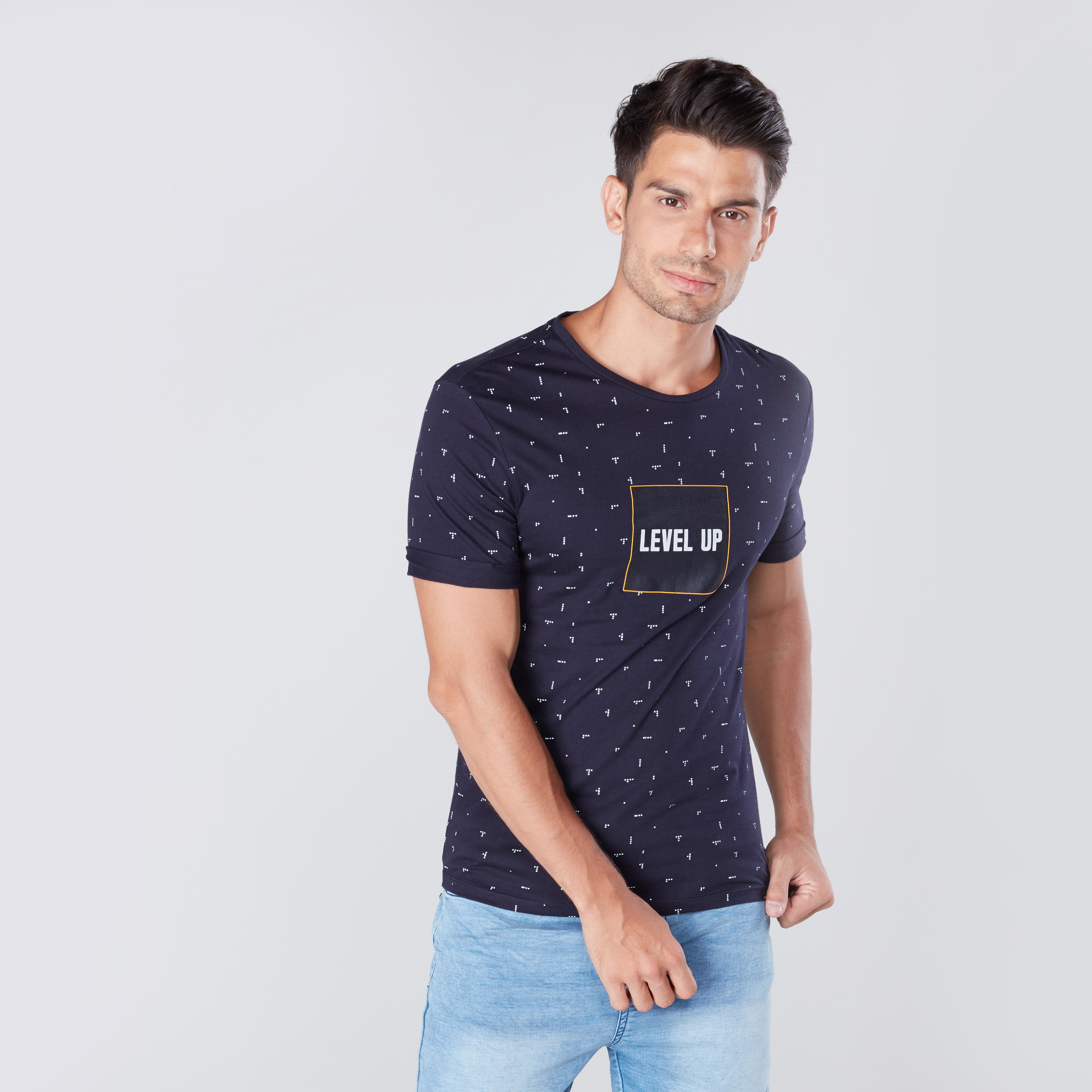 Shop Printed T shirt with Round Neck and Short Sleeves Online Max Bahrain