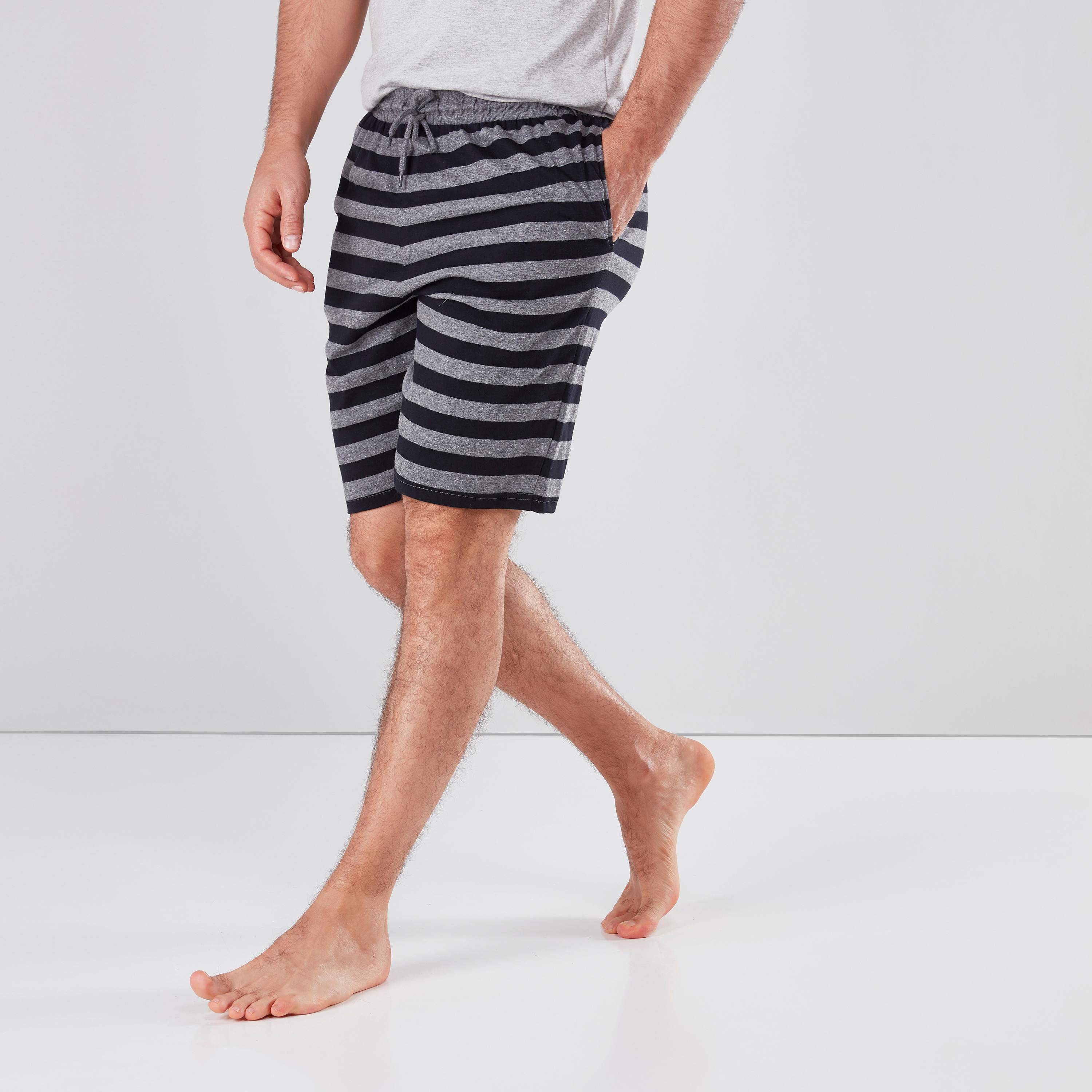 Shop Striped Lounge Shorts with Pocket Detail and Drawstring