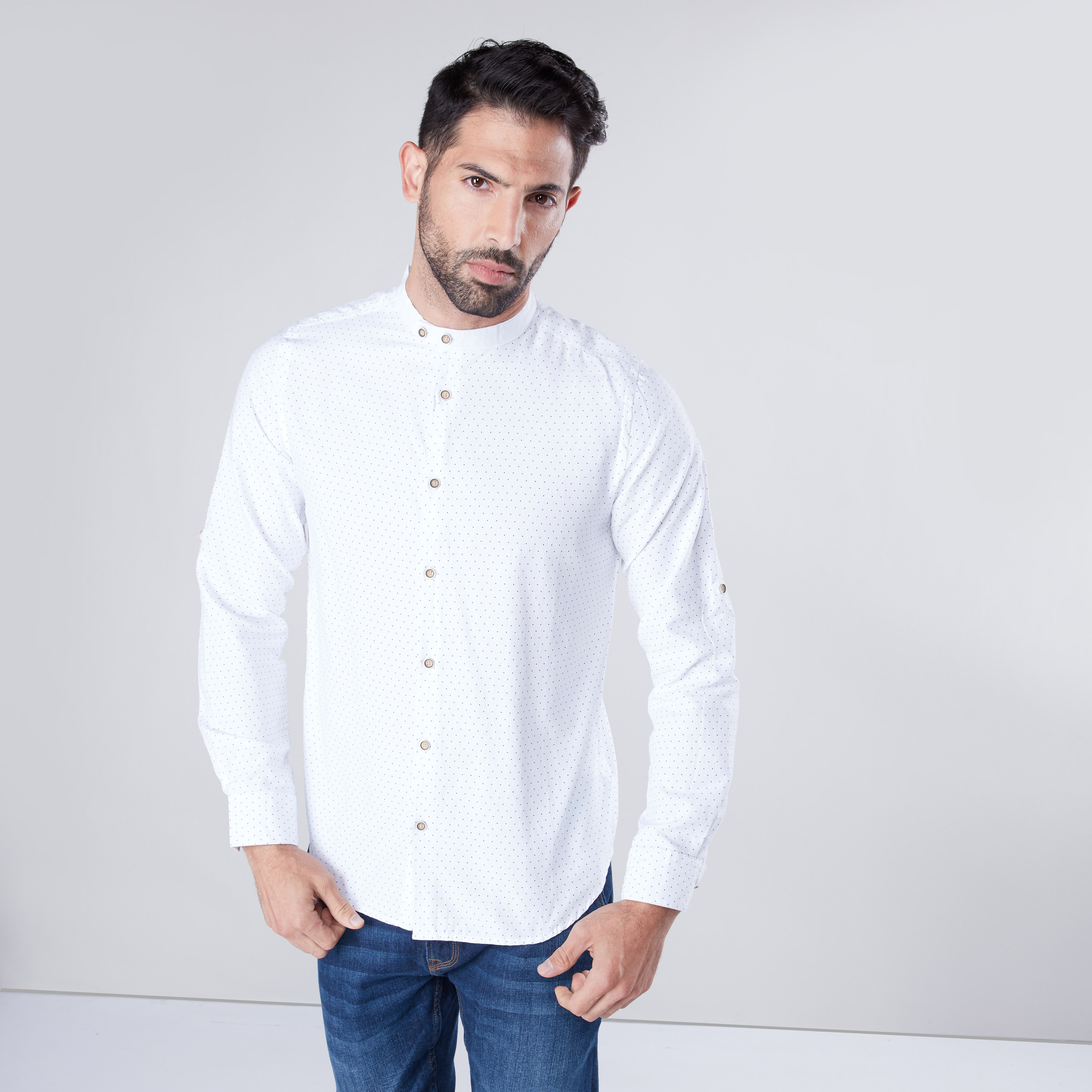 Slim fit store mandarin collar shirt