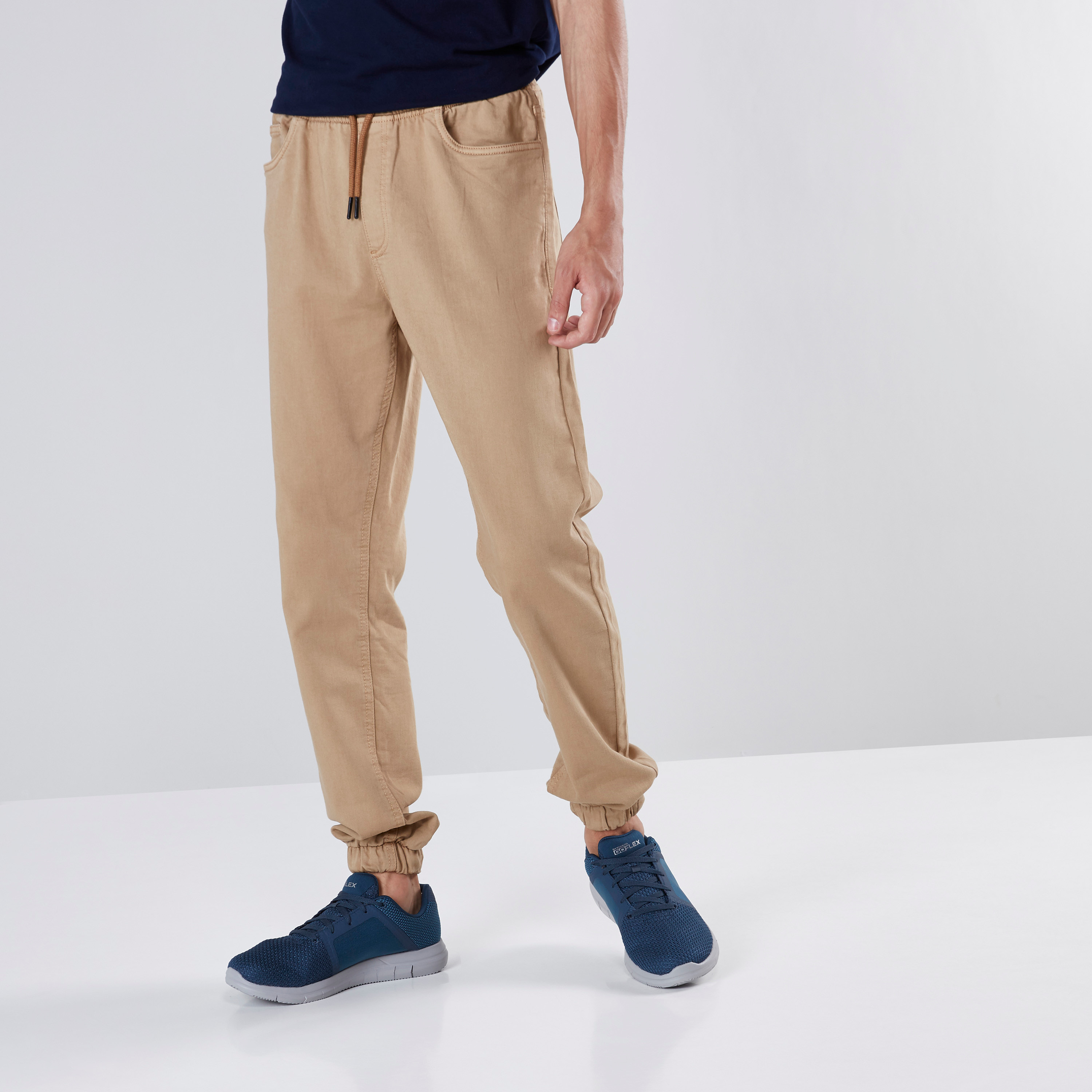 Shop Solid Slim Fit Cuffed Joggers with Drawstring Closure Online