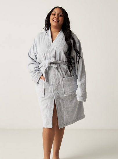 Textured Bathrobe with Long Sleeves and Belt Tie-Ups-Bathrobes-image-0