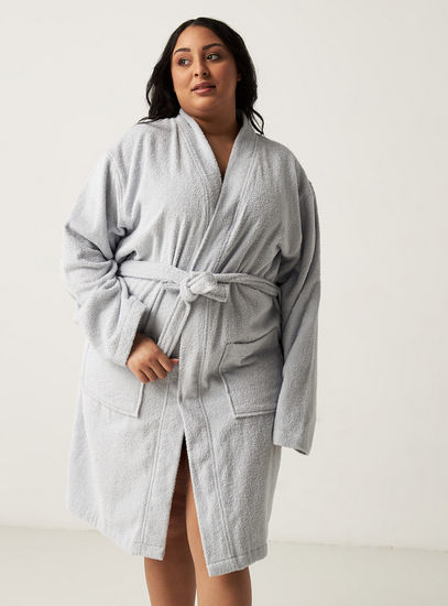Textured Bathrobe with Long Sleeves and Belt Tie-Ups-Bathrobes-image-1