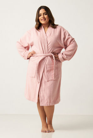 Textured Bathrobe with Long Sleeves and Belt Tie-Ups