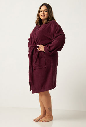 Textured Bathrobe with Tie-Up Belt and Pockets