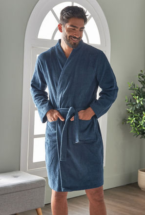 Textured Bathrobe with Pockets and Belt Tie-Ups-mxhome-bathroomessentials-bathrobes-0
