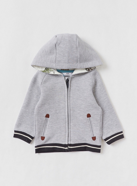 Embroidered Hooded Jacket with Long Sleeves and Zip Closure