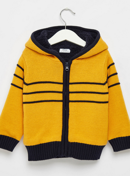 Striped Sweater Jacket with Long Sleeves and Hood