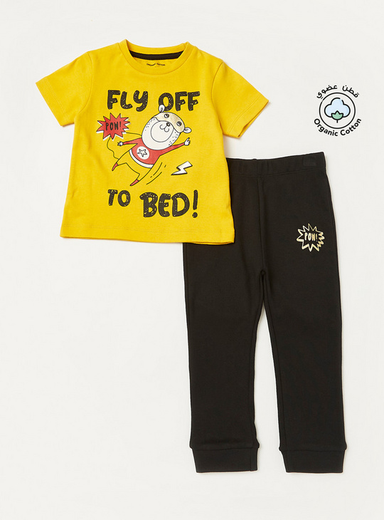 Graphic Print T-shirt and Pyjama Set