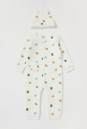 All-Over Printed Quilted Sleepsuit with Cap