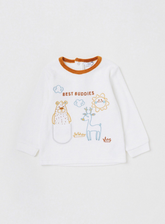 Set of 2 - Embroidered T-shirt with Long Sleeves and Pyjamas